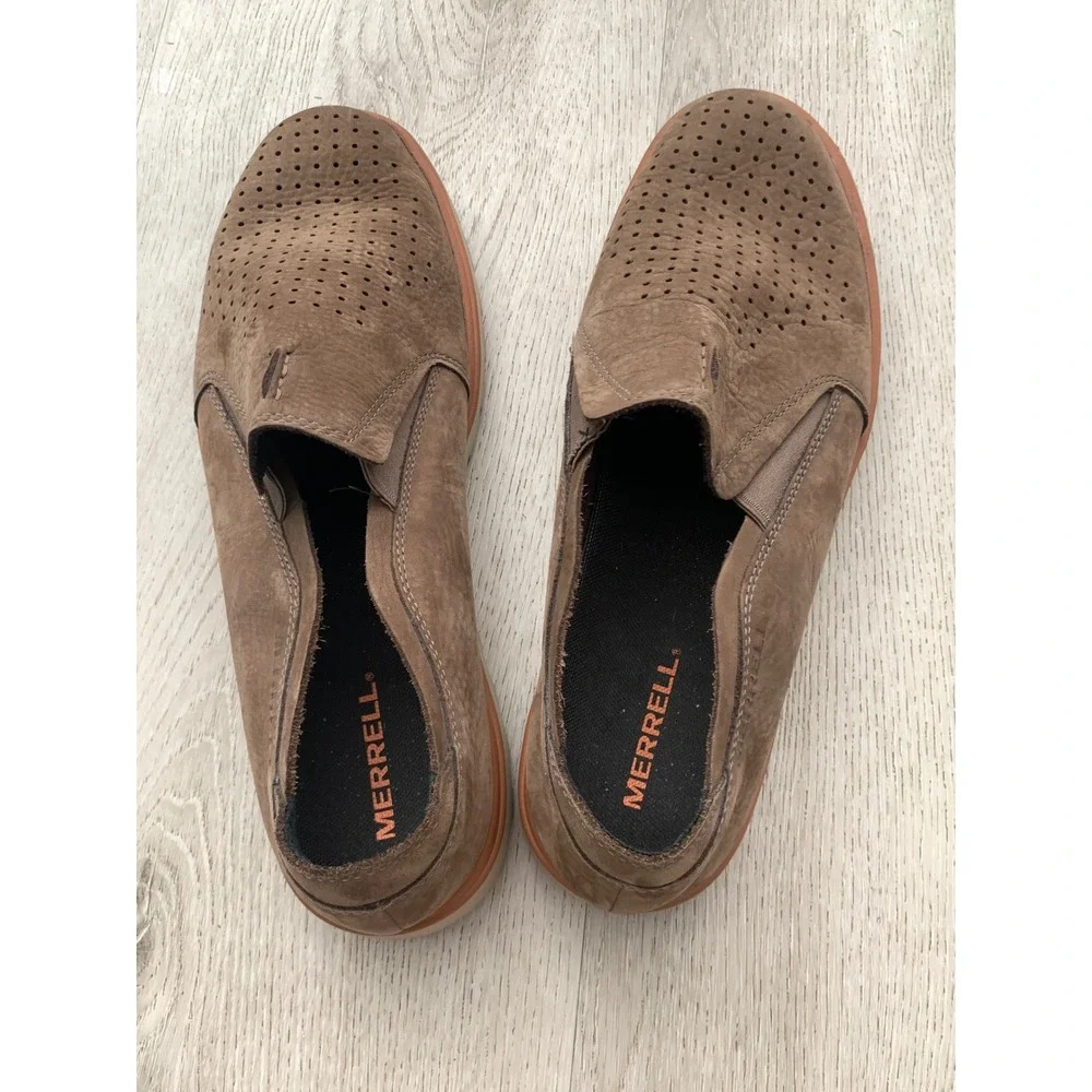 Merrell Range AC+ Leather Slip On Mens Shoes Brown Perforated J93923 Size 11.5